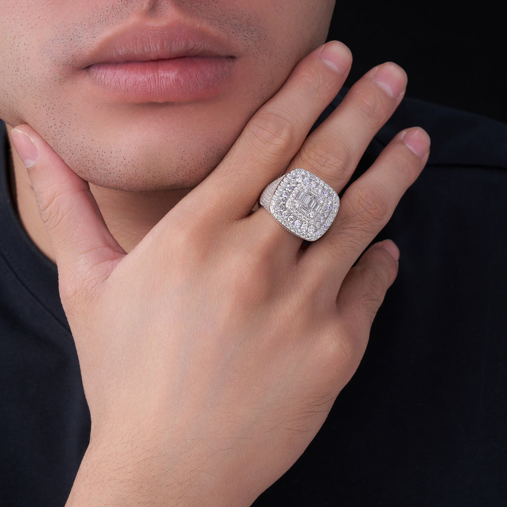 Baron Moissanite Men's Ring in S925 Sterling Silver, shown worn