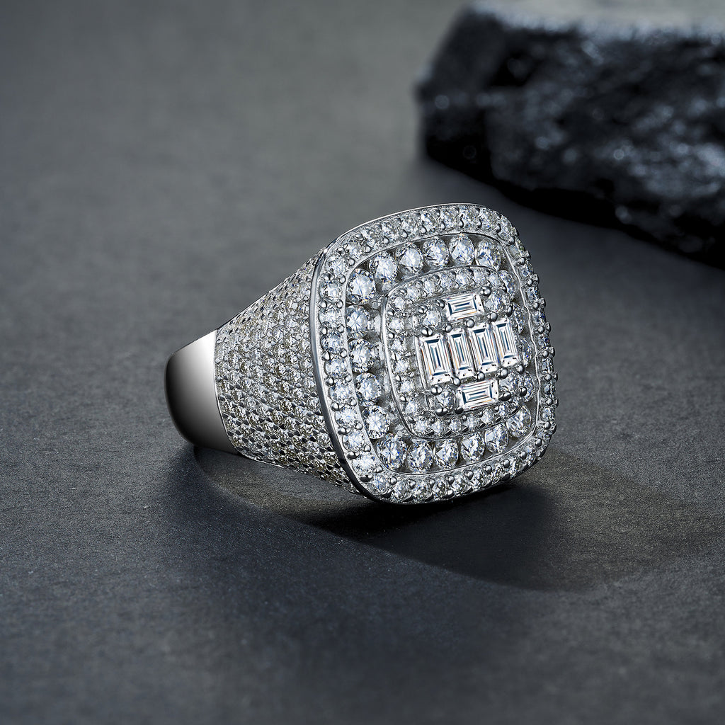 Baron Moissanite Men's Ring in S925 Sterling Silver, styled product photo