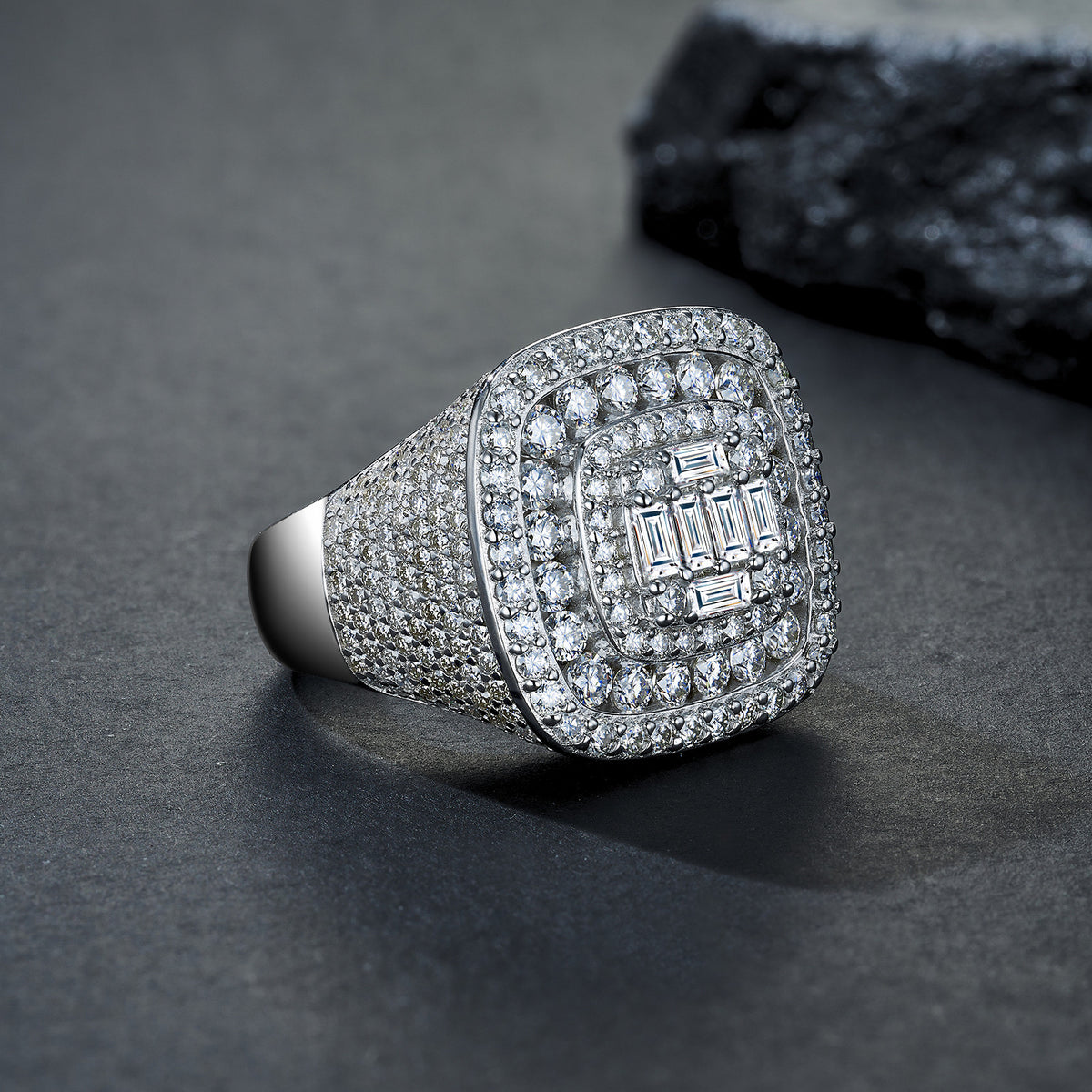 Baron Moissanite Men's Ring in S925 Sterling Silver, styled product photo