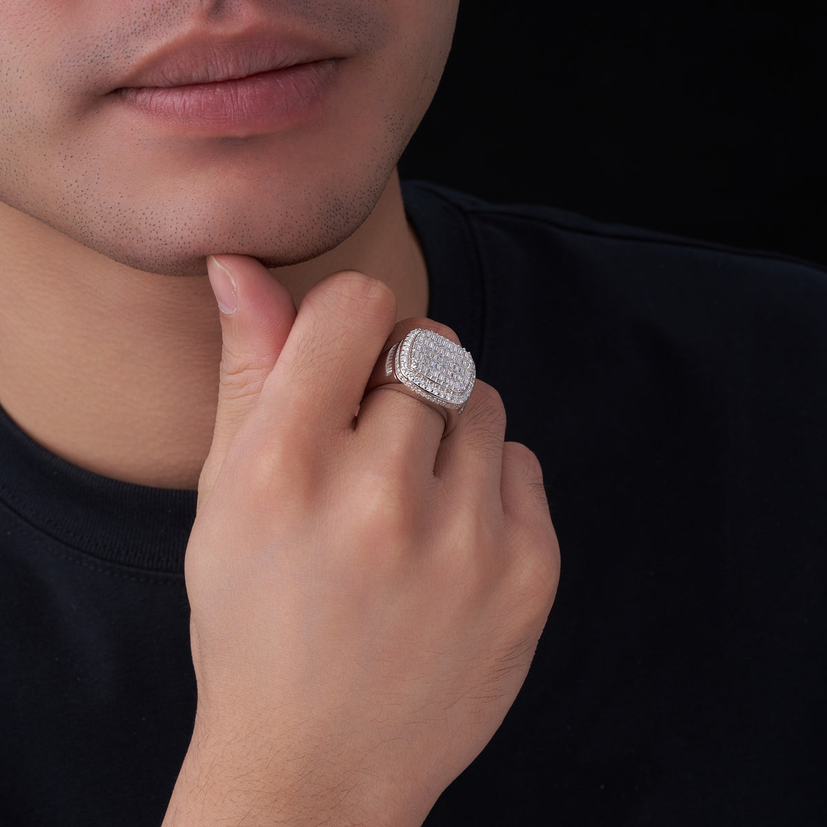 Ironside Moissanite Men's Ring in S925 Sterling Silver, shown worn