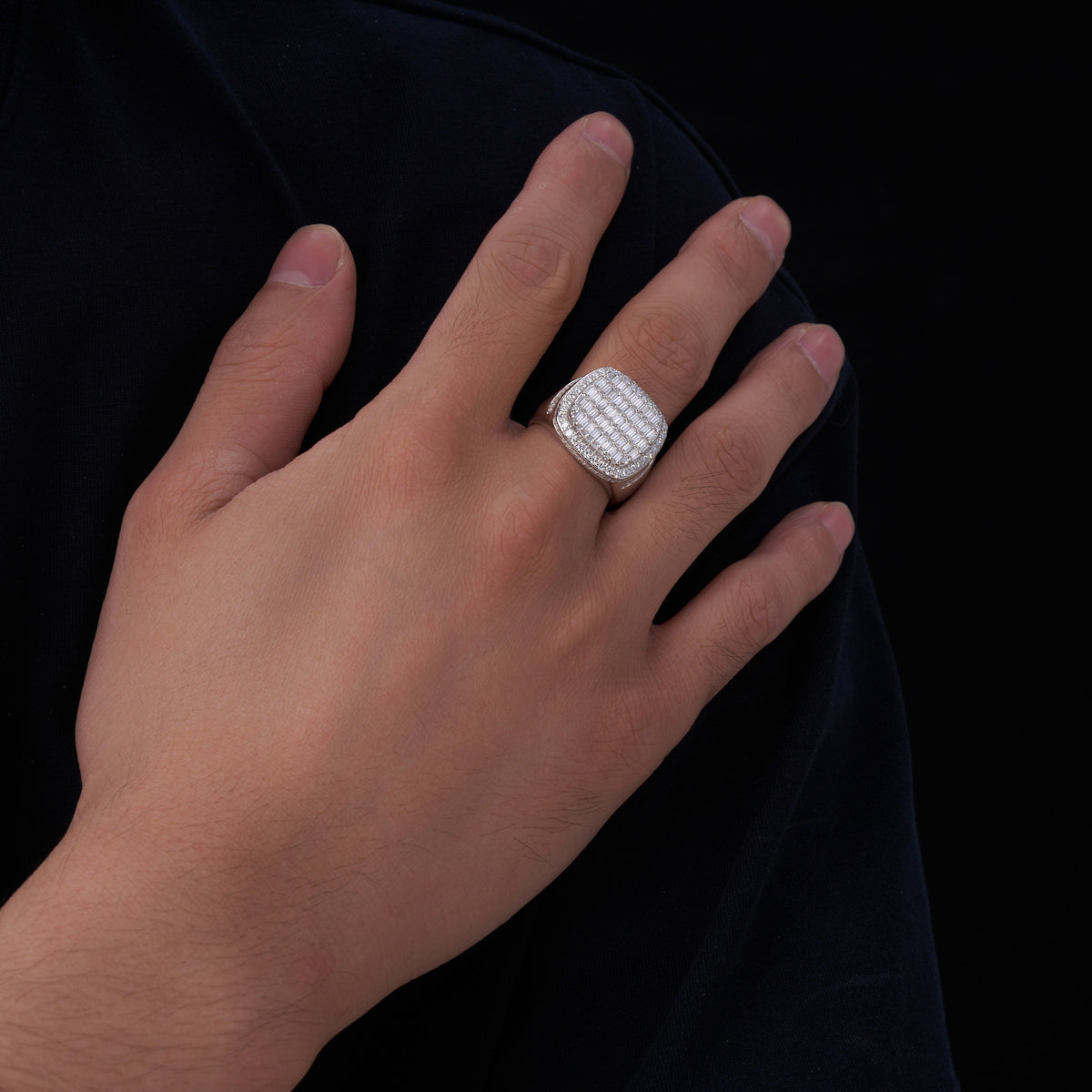 Ironside Moissanite Men's Ring in S925 Sterling Silver, shown worn