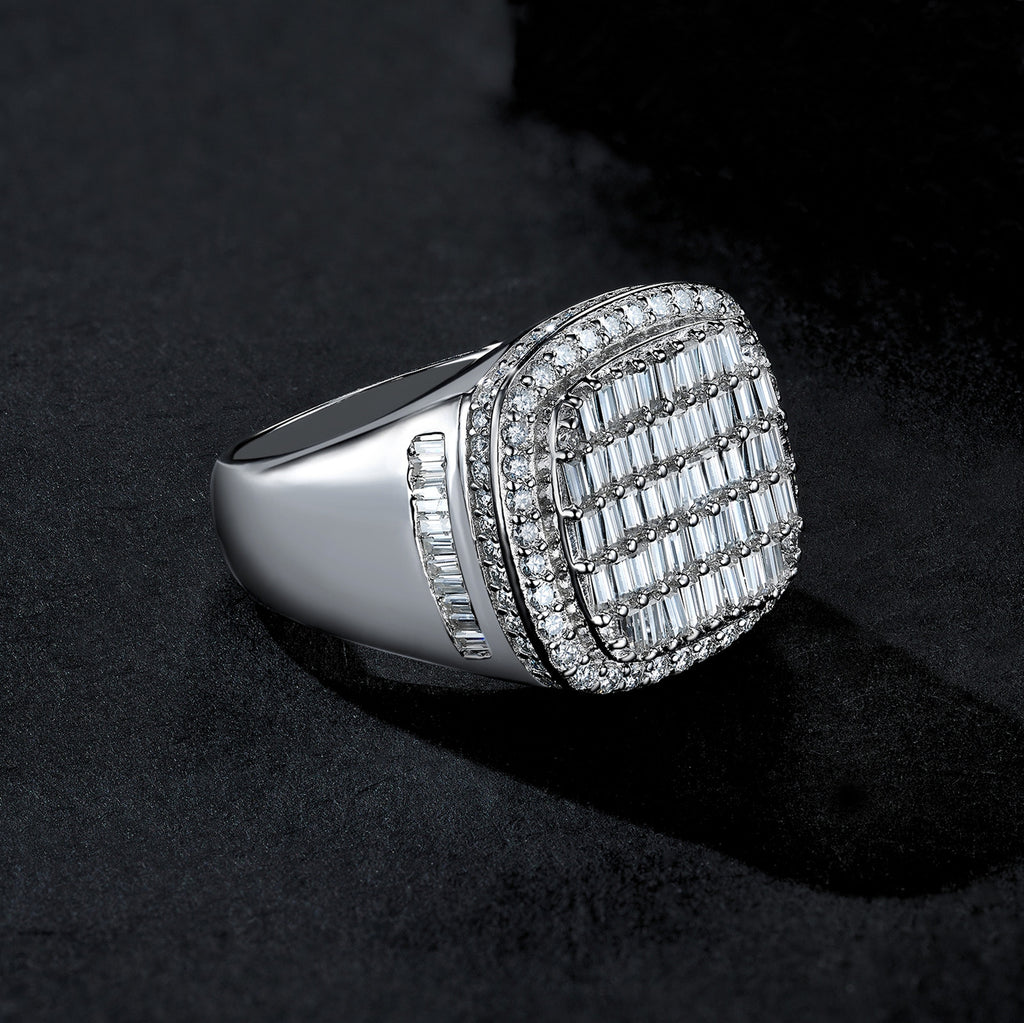 Ironside Moissanite Men's Ring in S925 Sterling Silver, styled product photo