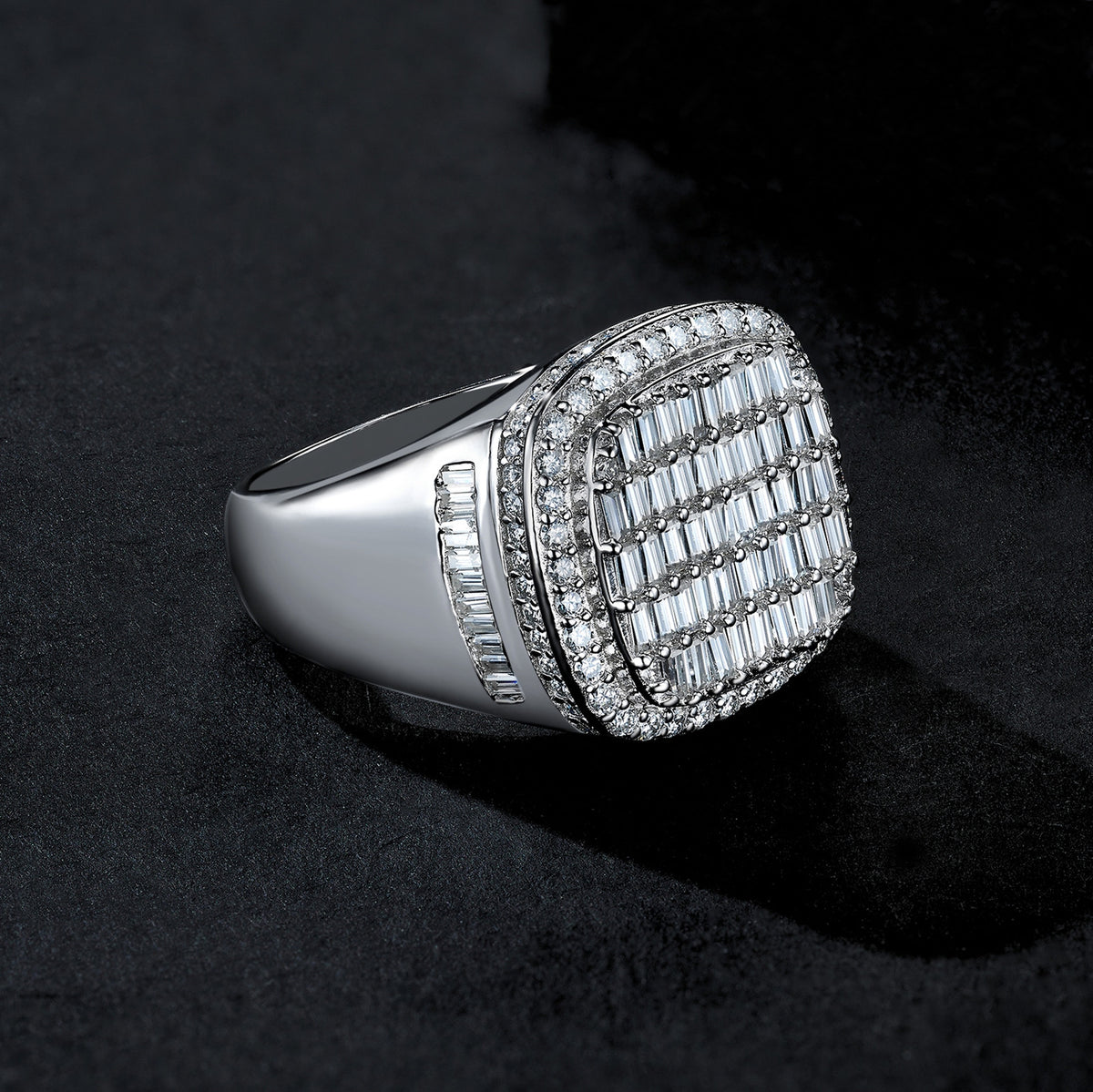 Ironside Moissanite Men's Ring in S925 Sterling Silver, styled product photo