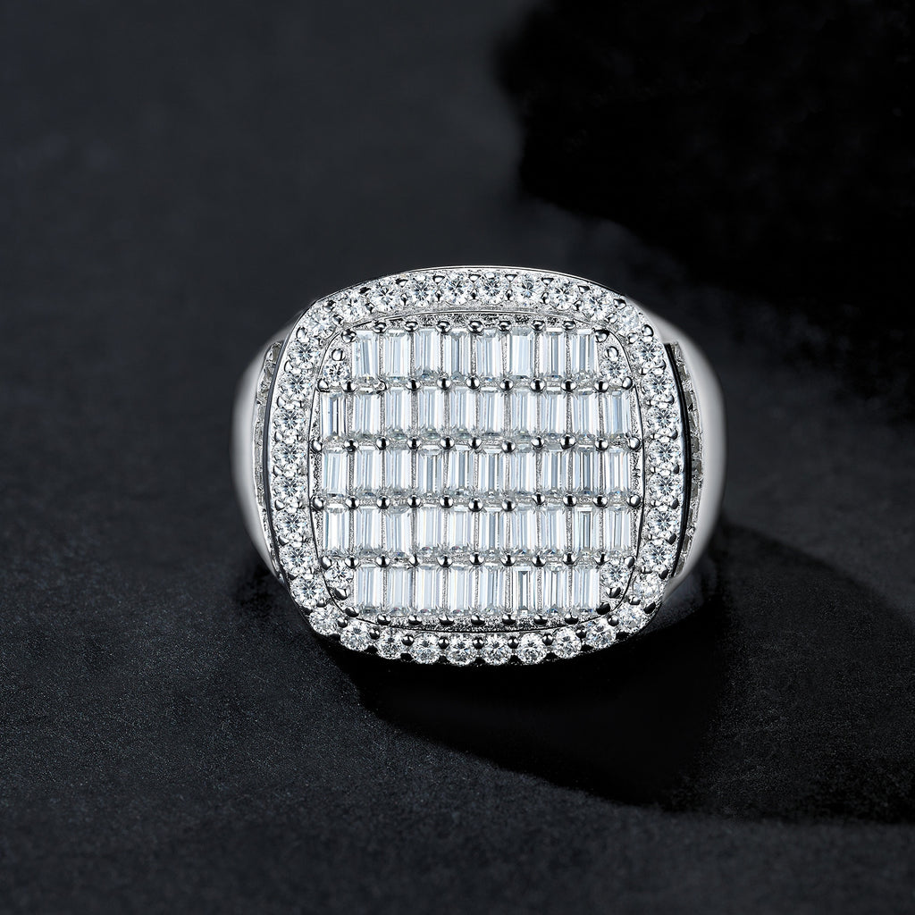 Ironside Moissanite Men's Ring in S925 Sterling Silver, styled product photo