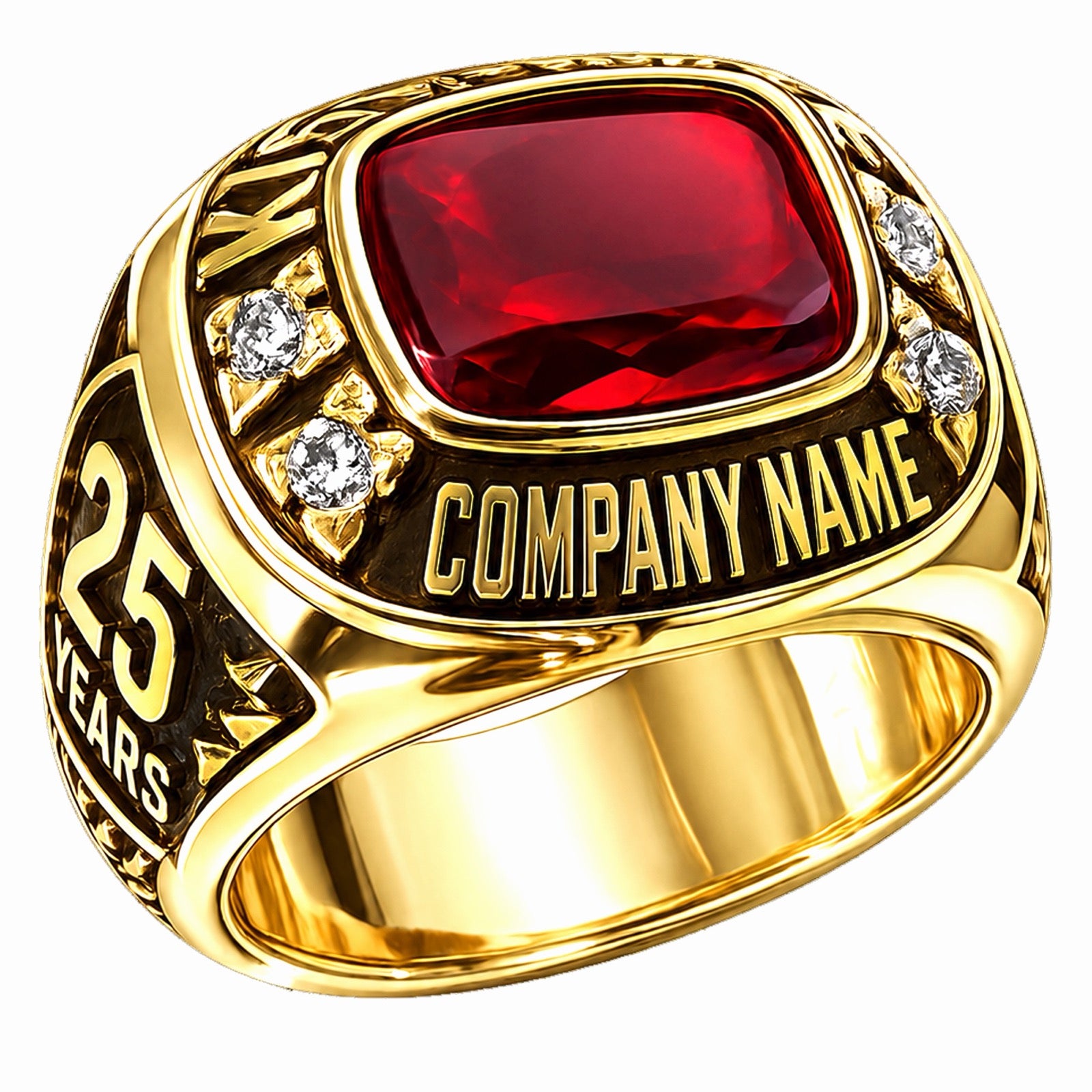 Personalized Company Anniversary Ring with Cushion Center Stone