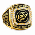 Personalized Company Award Ring with Double Pave Frame