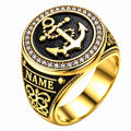Anchor Signet Ring with Pave Halo and Name Panel