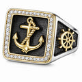 Anchor Ring with Square Pave Frame and Ships Wheel