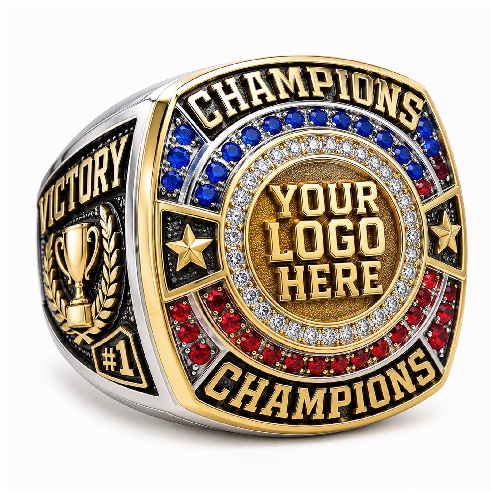Custom Championship Ring with Red White and Blue Stones