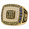 Custom Championship Ring with Pave Face and Blue Accents