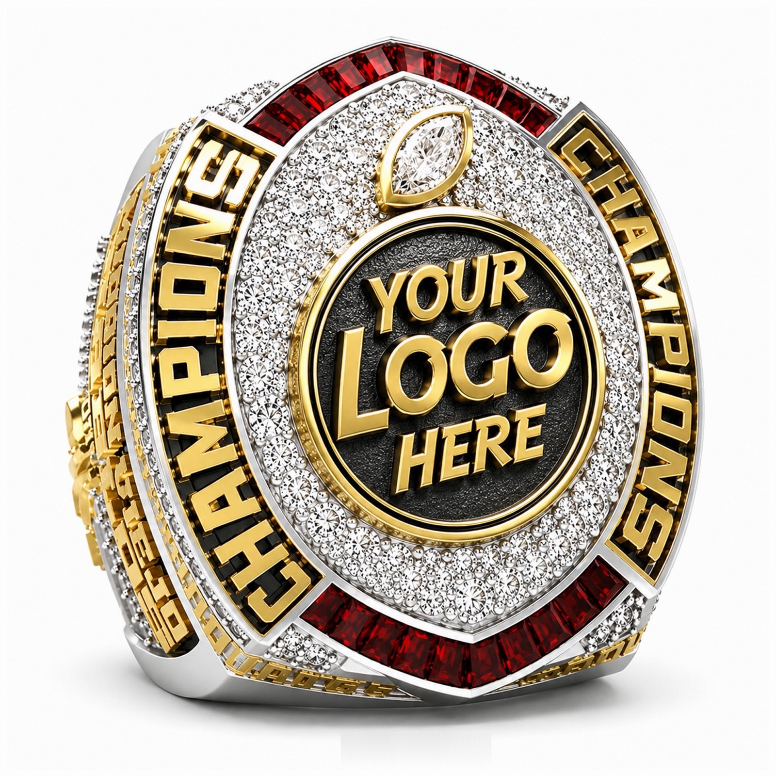Custom Championship Ring with Red Tapered Baguettes