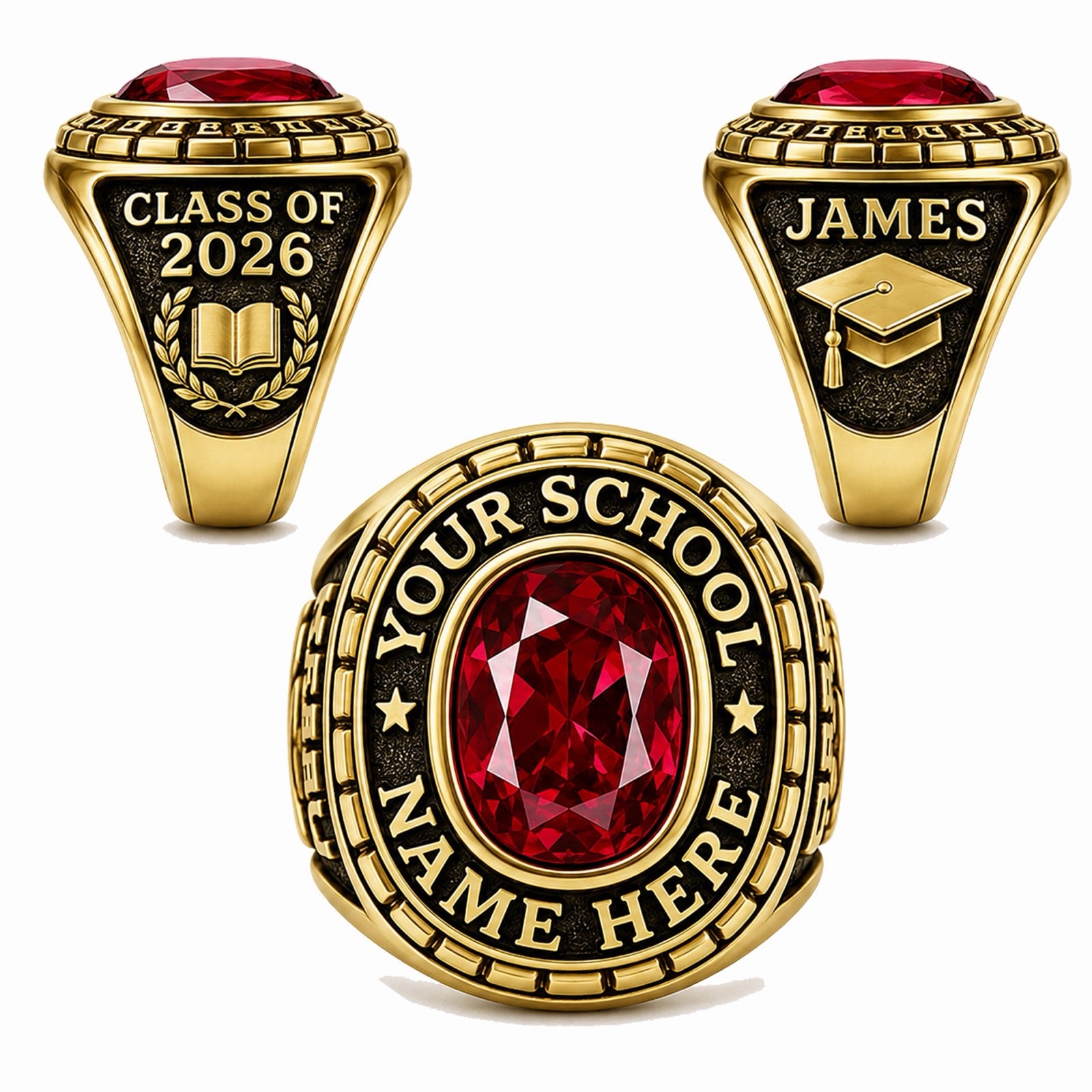 Custom Class Ring with Oval Center Stone