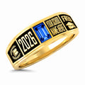 Custom Class Ring with Emerald Cut Stone on Slim Band