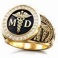MD Caduceus Signet Ring with Pave Halo
