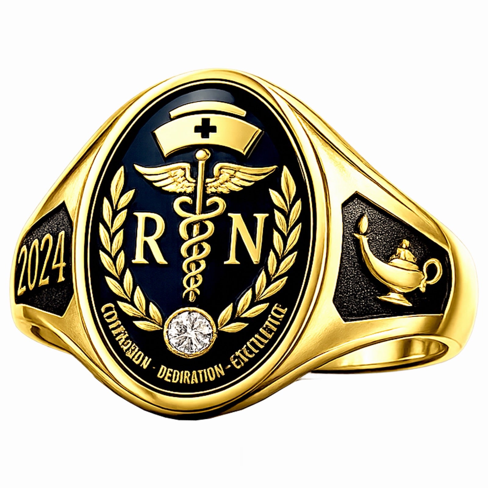 RN Nurse Ring with Graduation Year and Accent Stones