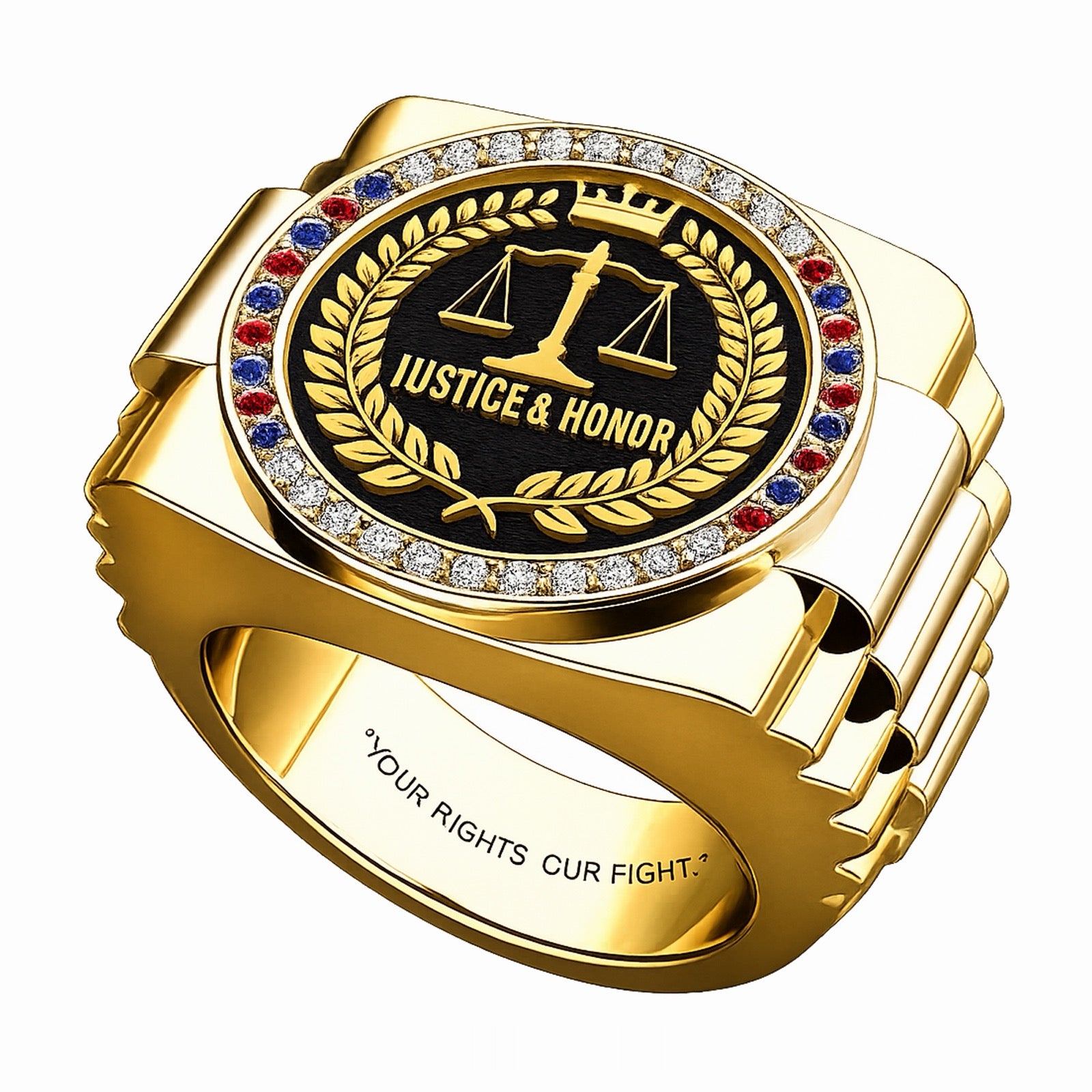 Justice and Honor Legal Ring with Scales of Justice