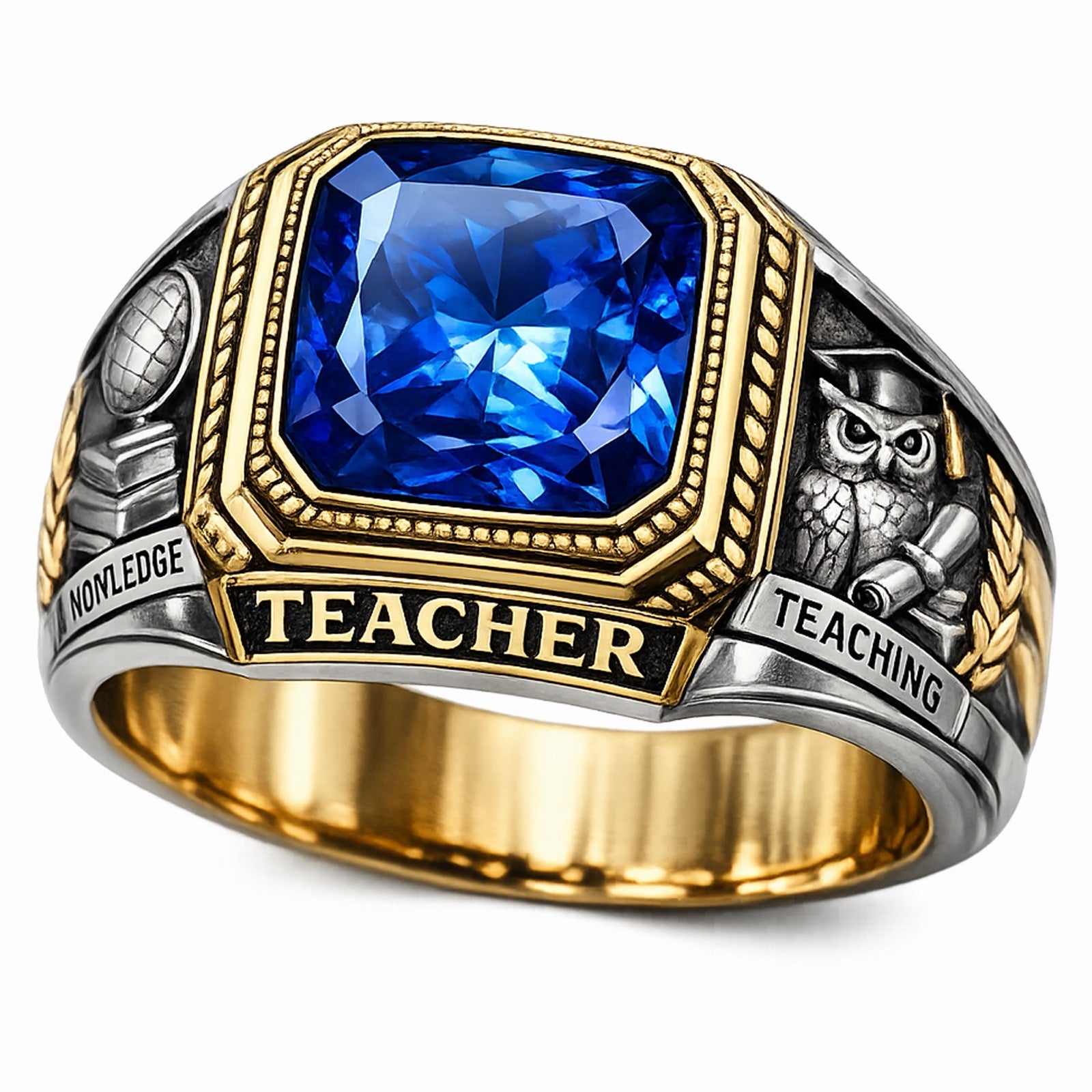 Teacher Ring with Cushion Center Stone