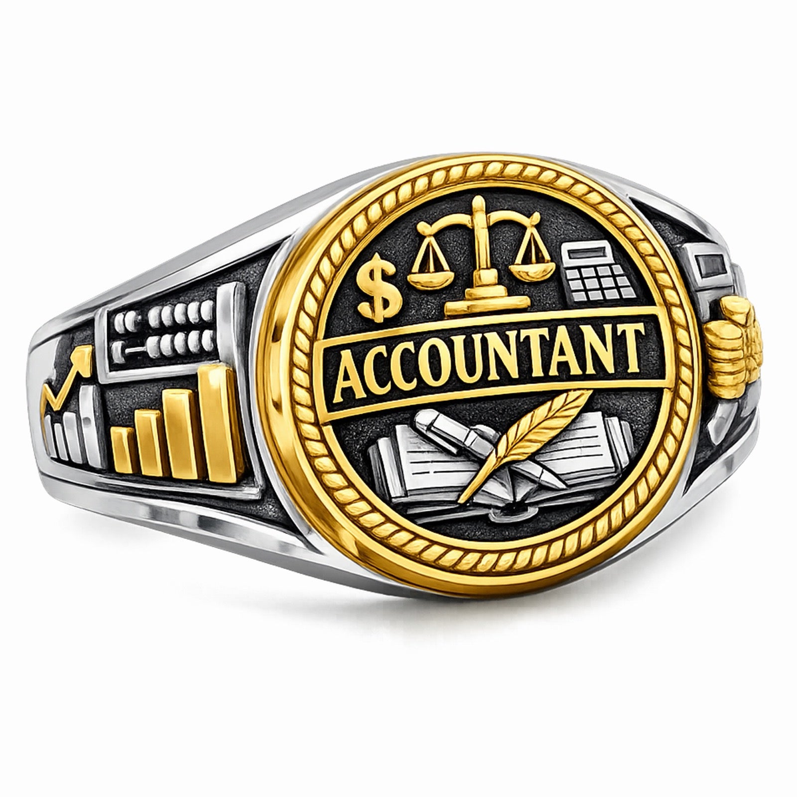 Accountant Professional Ring with Ledger and Scales