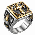 Christian Cross Signet Ring with Praying Hands and Dove