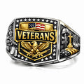 US Veterans Ring with Eagle Shield and Flag