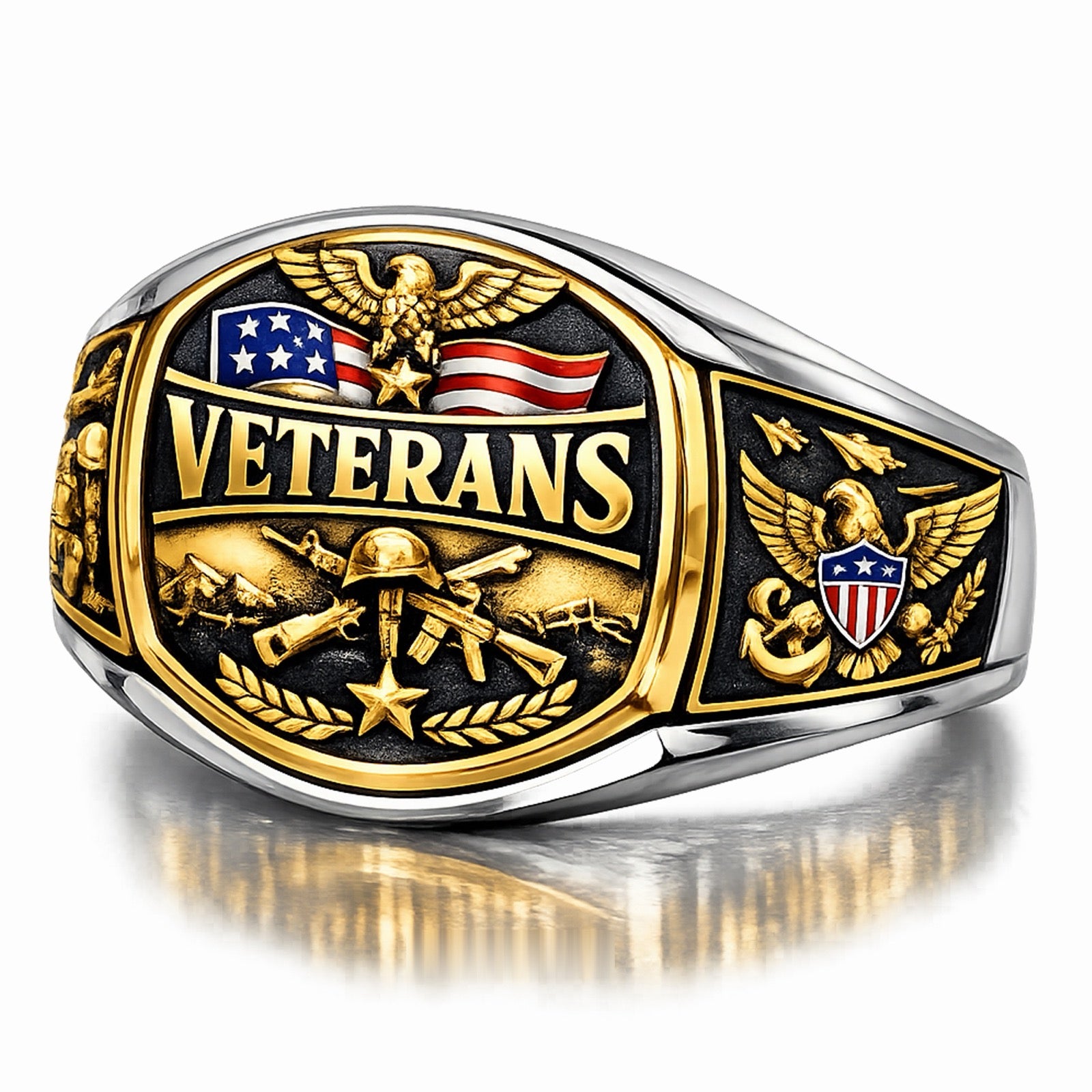 US Veterans Ring with Eagle and American Flag