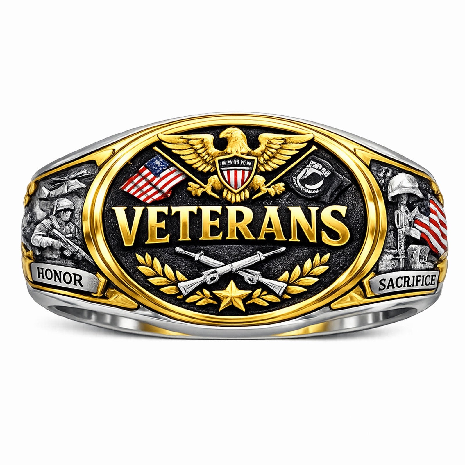 US Veterans Ring with Honor and Sacrifice Panels