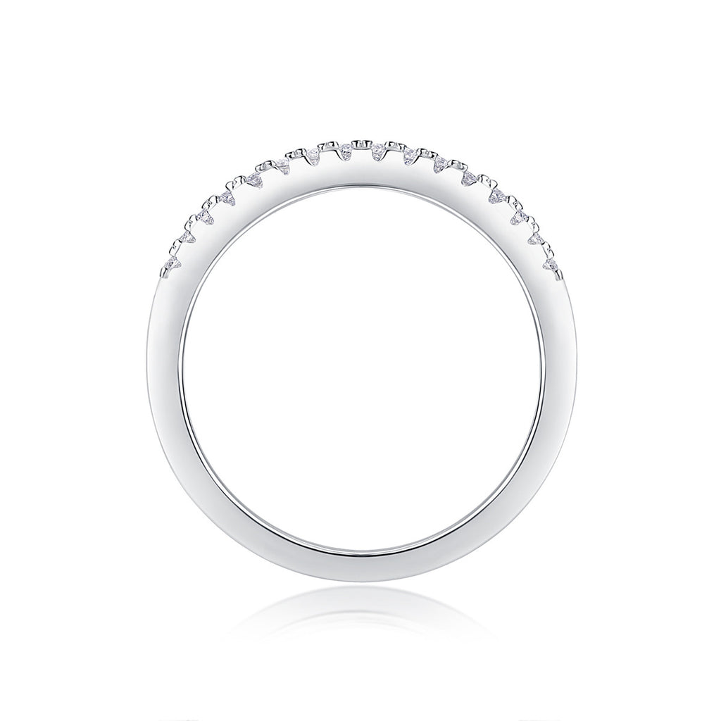 Halfway Moissanite Half Eternity Band Ring in Sterling Silver, product photo on white background