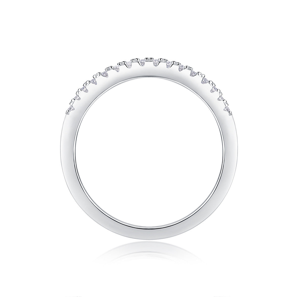 Halfway Moissanite Half Eternity Band Ring in Sterling Silver, product photo on white background