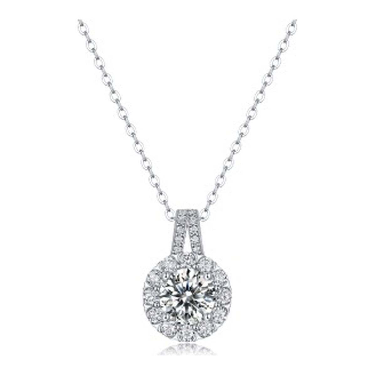 Aureole Moissanite Halo Pendant Necklace in Sterling Silver