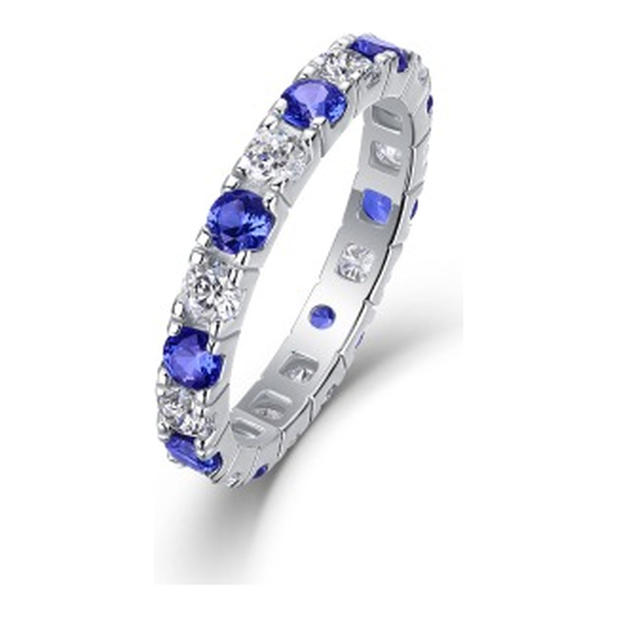 Azure Lab-Grown Sapphire & Moissanite Eternity Band Ring in Sterling Silver
