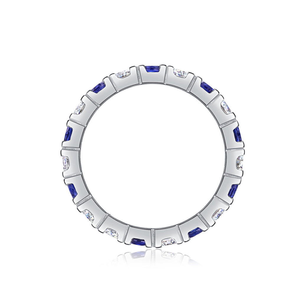 Azure Lab-Grown Sapphire & Moissanite Eternity Band Ring in Sterling Silver, product photo on white background