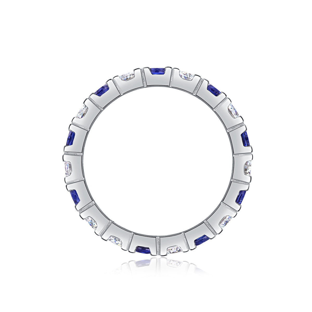 Azure Lab-Grown Sapphire & Moissanite Eternity Band Ring in Sterling Silver, product photo on white background