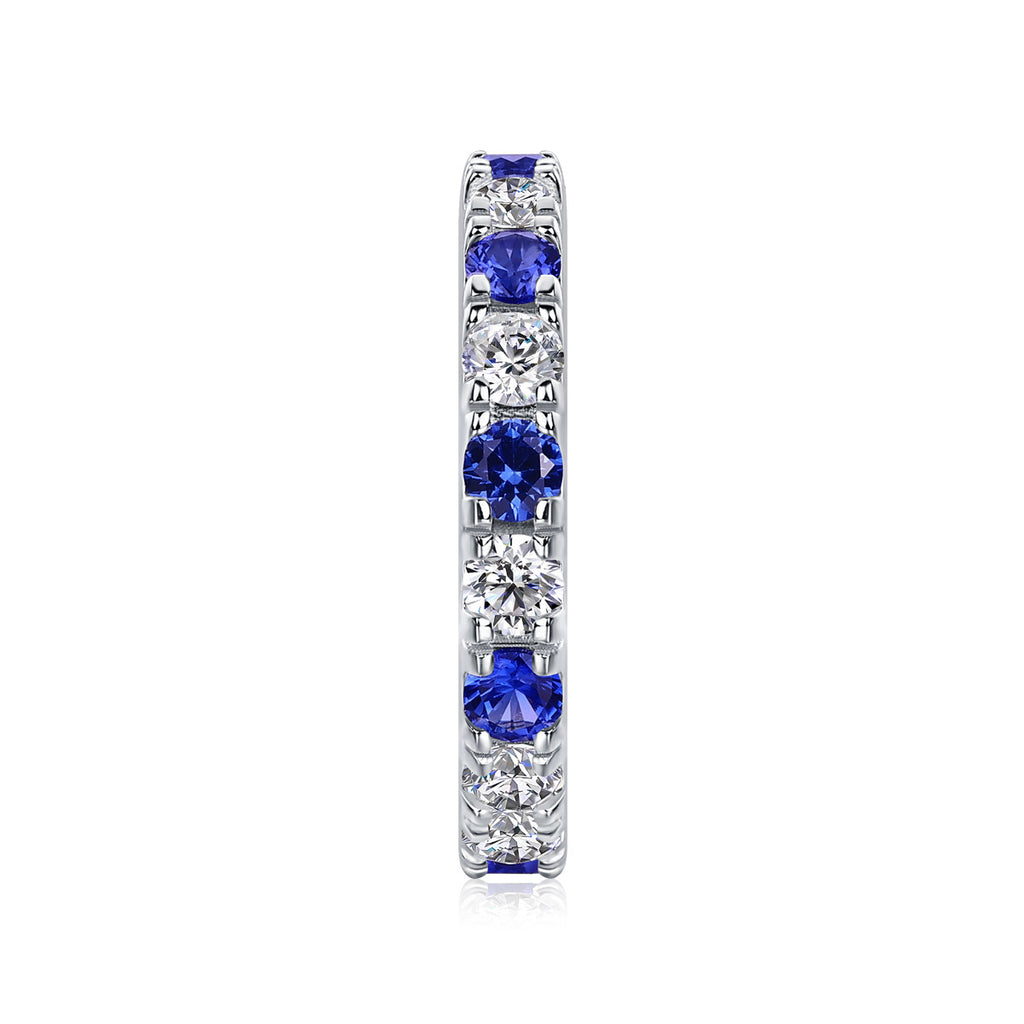 Azure Lab-Grown Sapphire & Moissanite Eternity Band Ring in Sterling Silver, product photo on white background