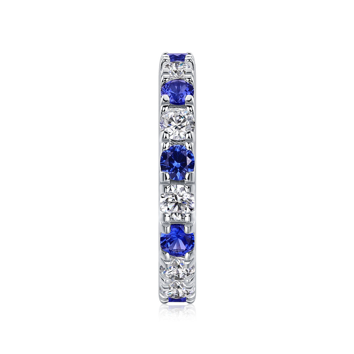 Azure Lab-Grown Sapphire & Moissanite Eternity Band Ring in Sterling Silver, product photo on white background