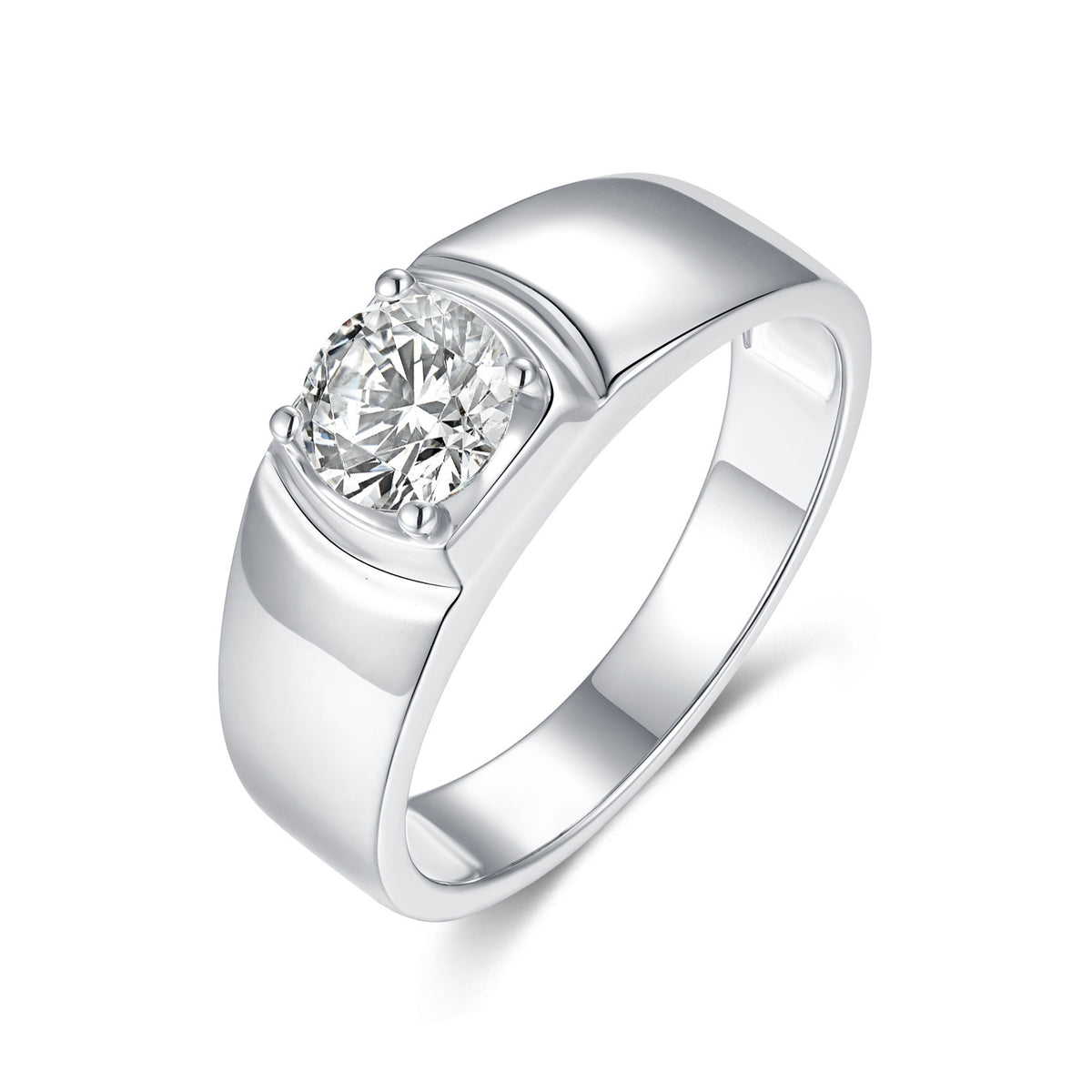 Anchor 1 Carat Moissanite Men's Solitaire Ring in Sterling Silver, product photo on white background
