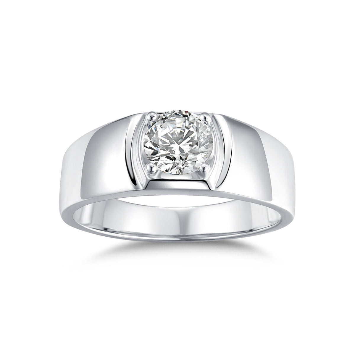 Anchor 1 Carat Moissanite Men's Solitaire Ring in Sterling Silver, product photo on white background