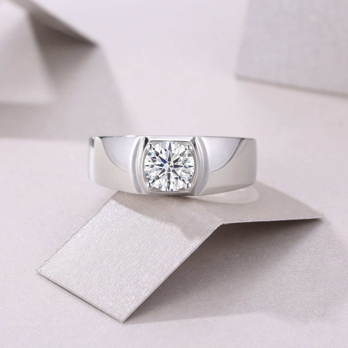 Anchor 1 Carat Moissanite Men's Solitaire Ring in Sterling Silver, styled product photo