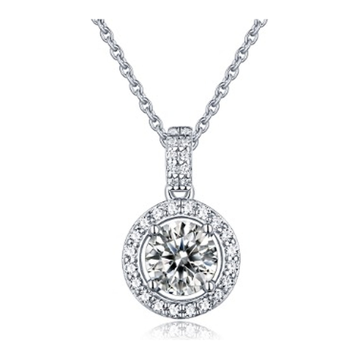 Orbit 1 Carat Moissanite Halo Pendant Necklace in Sterling Silver