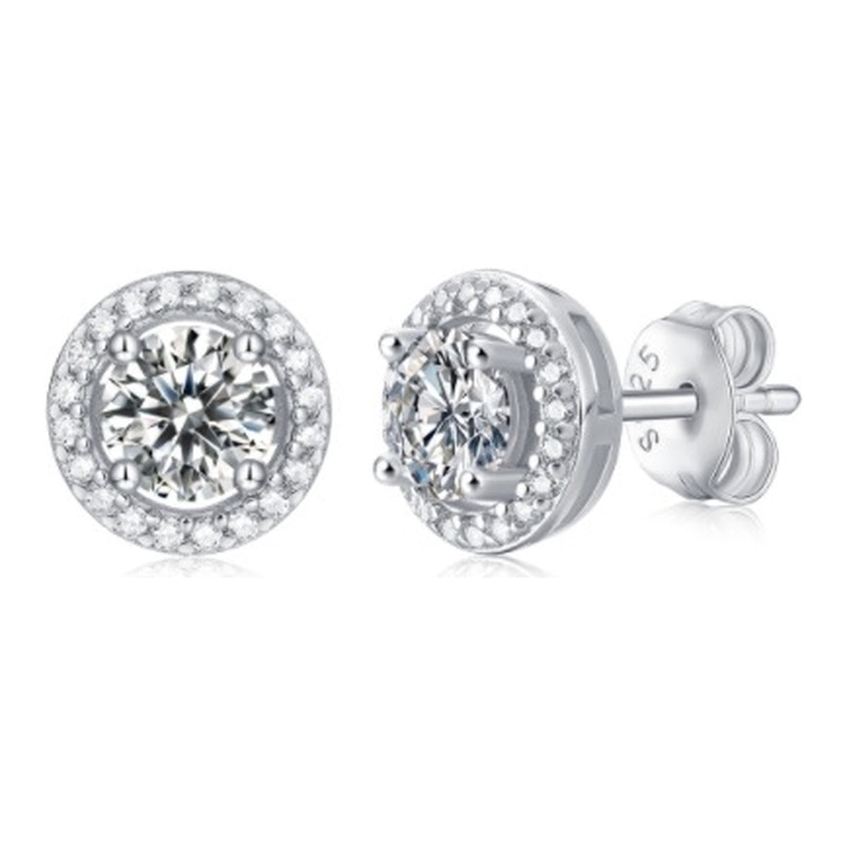 Orbit 0.5 Carat Moissanite Halo Stud Earrings in Sterling Silver