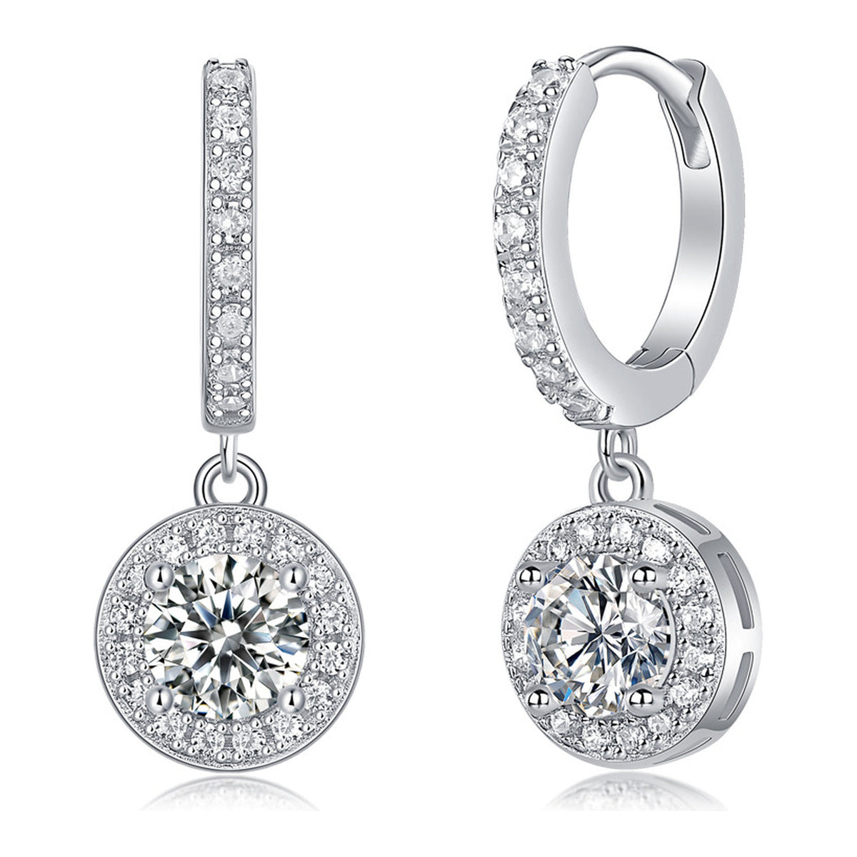Youth 0.5 Carat Moissanite Halo Huggie Earrings in Sterling Silver