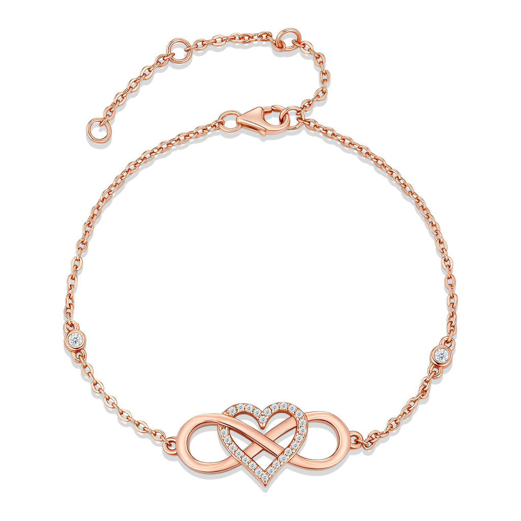 Affetto Moissanite Infinity Bracelet in Rose Gold-Tone Sterling Silver