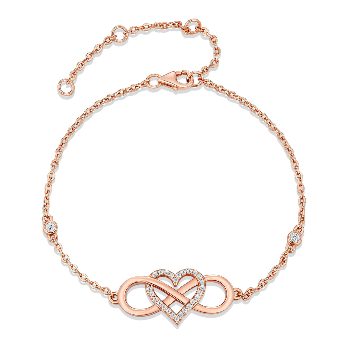 Affetto Moissanite Infinity Bracelet in Rose Gold-Tone Sterling Silver