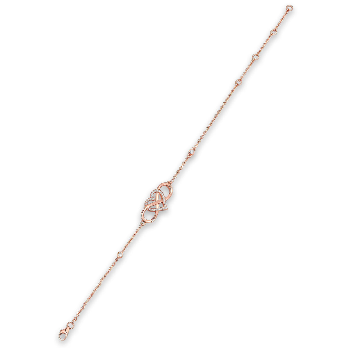 Affetto Moissanite Infinity Bracelet in Rose Gold-Tone Sterling Silver, product photo on white background