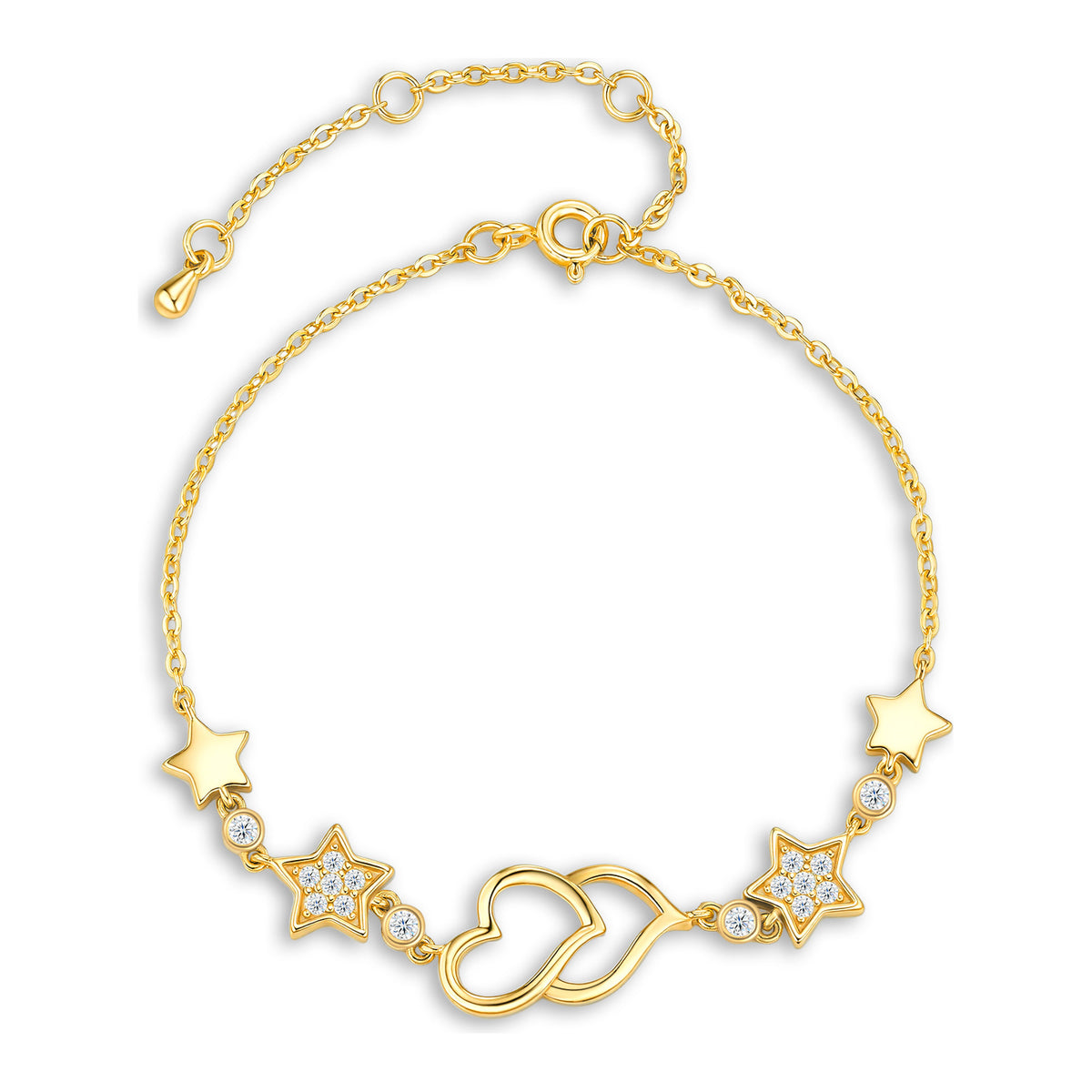 Cielo Moissanite Heart and Star Bracelet in Gold-Tone Sterling Silver