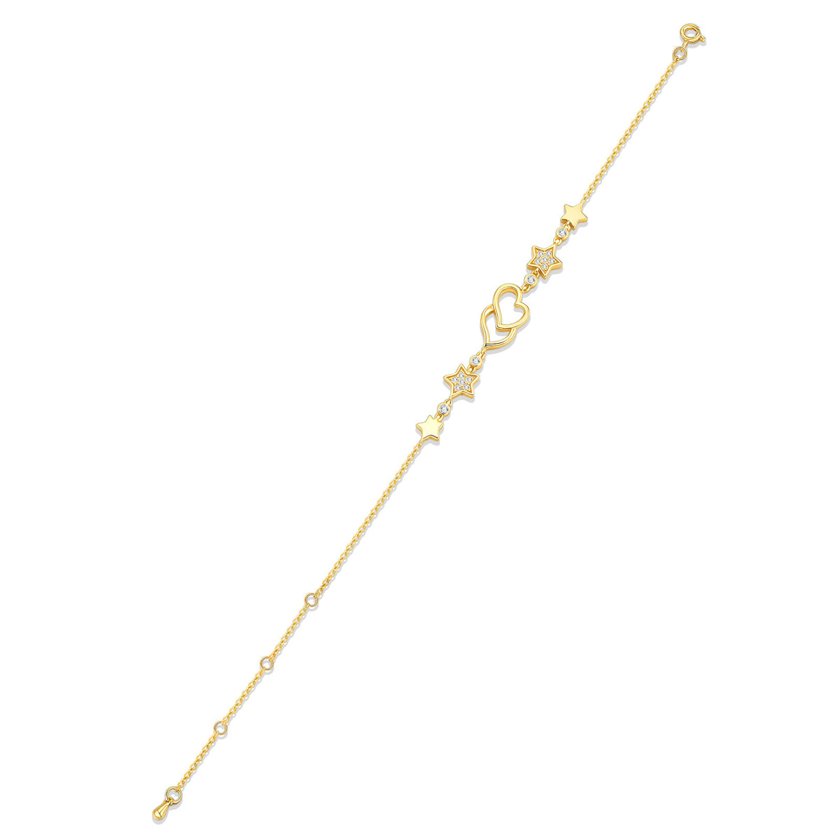 Cielo Moissanite Heart and Star Bracelet in Gold-Tone Sterling Silver, product photo on white background