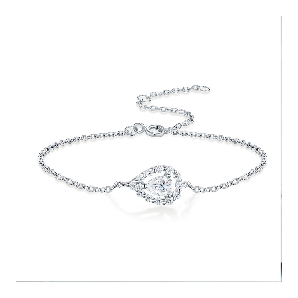 Brina Pear-Cut Moissanite Halo Chain Bracelet in Sterling Silver