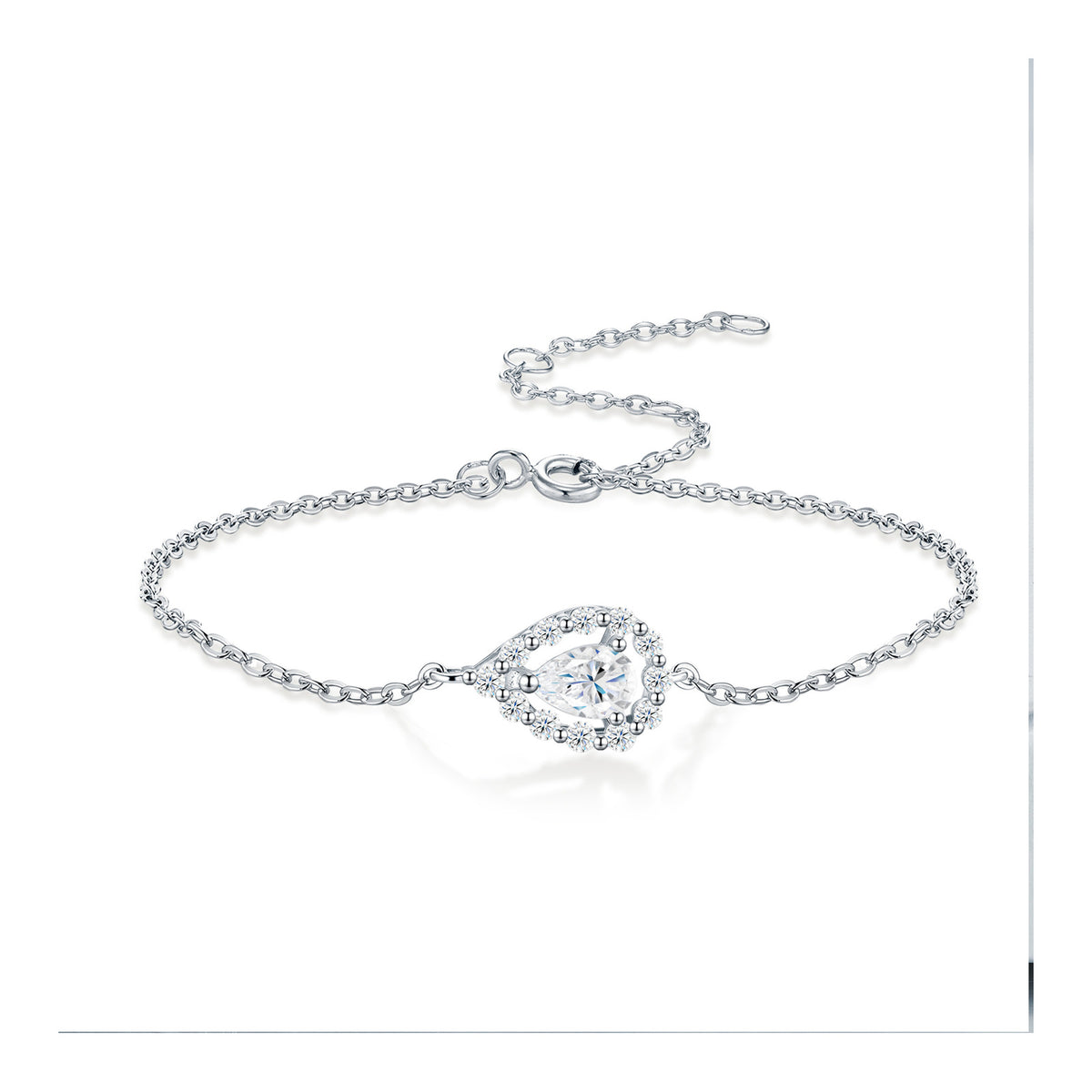 Brina Pear-Cut Moissanite Halo Chain Bracelet in Sterling Silver