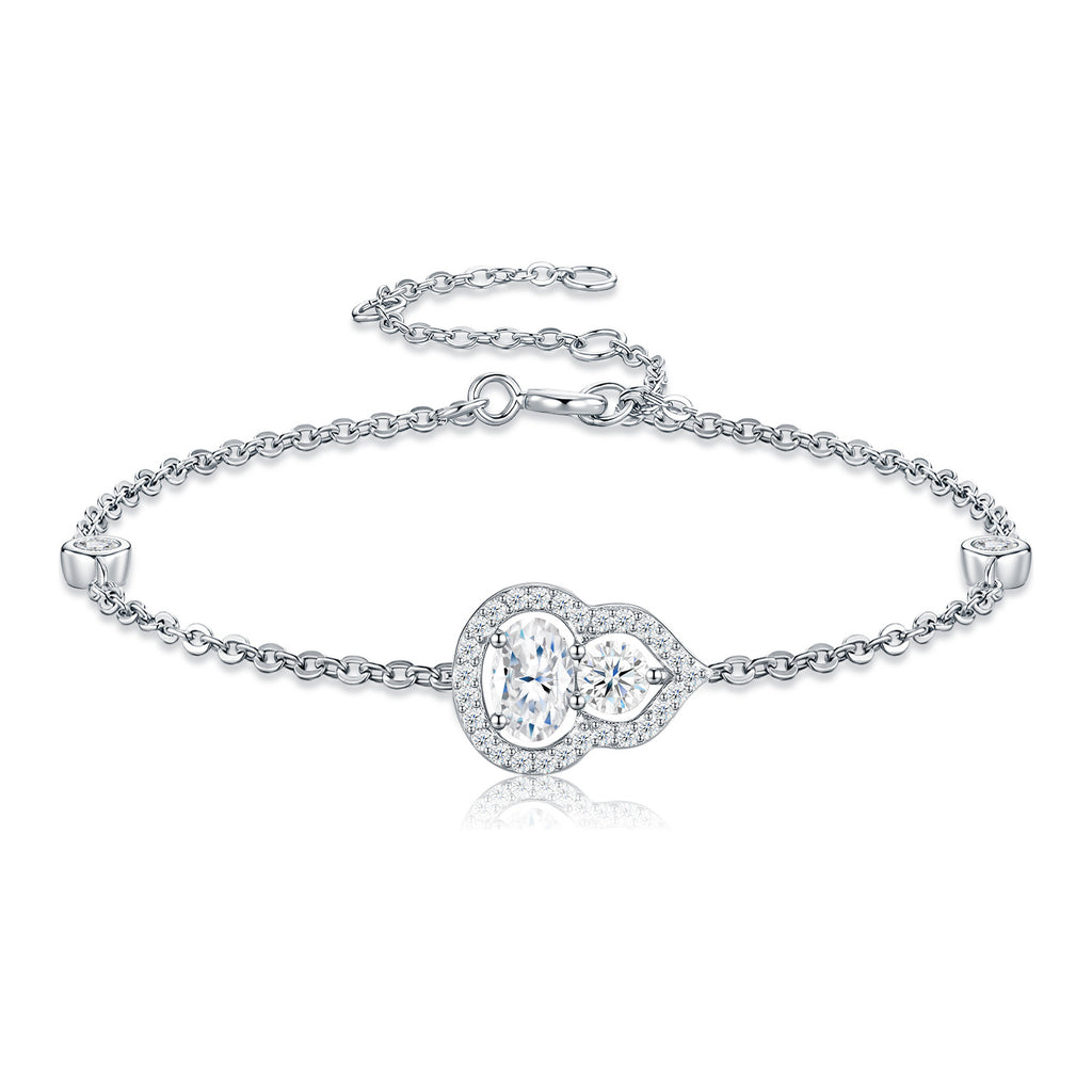 Benedetta Oval-Cut Moissanite Halo Chain Bracelet in Sterling Silver