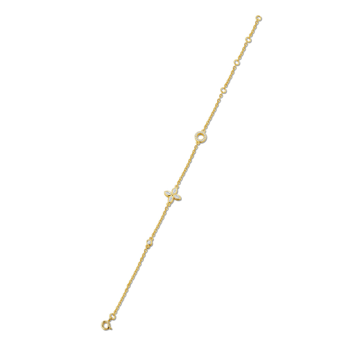 Armonia Moissanite Station Bracelet in Gold-Tone Sterling Silver, product photo on white background