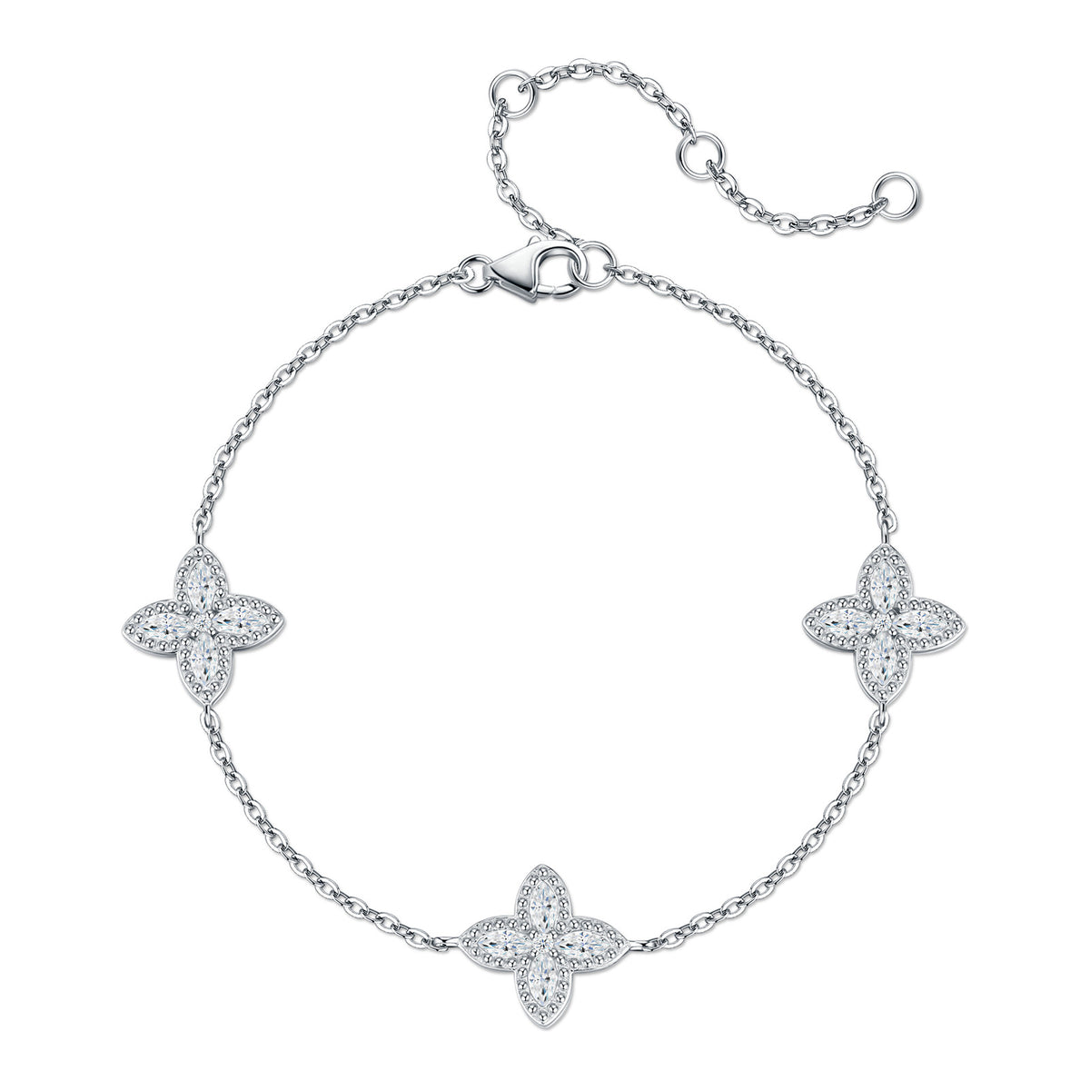 Biancospino Moissanite Flower Station Bracelet in Sterling Silver